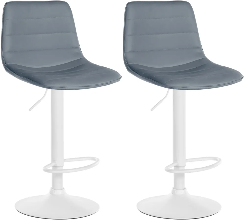 Lot de 2 tabourets de bar avec repose-pieds incurvé surpiqûres décoratives en VINYLE gris structure métallique blanc 10_00...