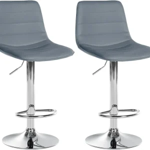 Lot de 2 tabourets de bar avec repose-pieds incurvé surpiqûres décoratives en VINYLE gris structure métallique chromé 10_0...