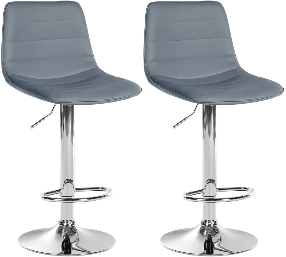Lot de 2 tabourets de bar avec repose-pieds incurvé surpiqûres décoratives en VINYLE gris structure métallique chromé 10_0...