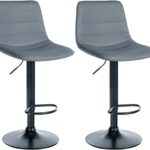 Lot de 2 tabourets de bar avec repose-pieds incurvé surpiqûres décoratives en VINYLE gris structure métallique noir 10_000...