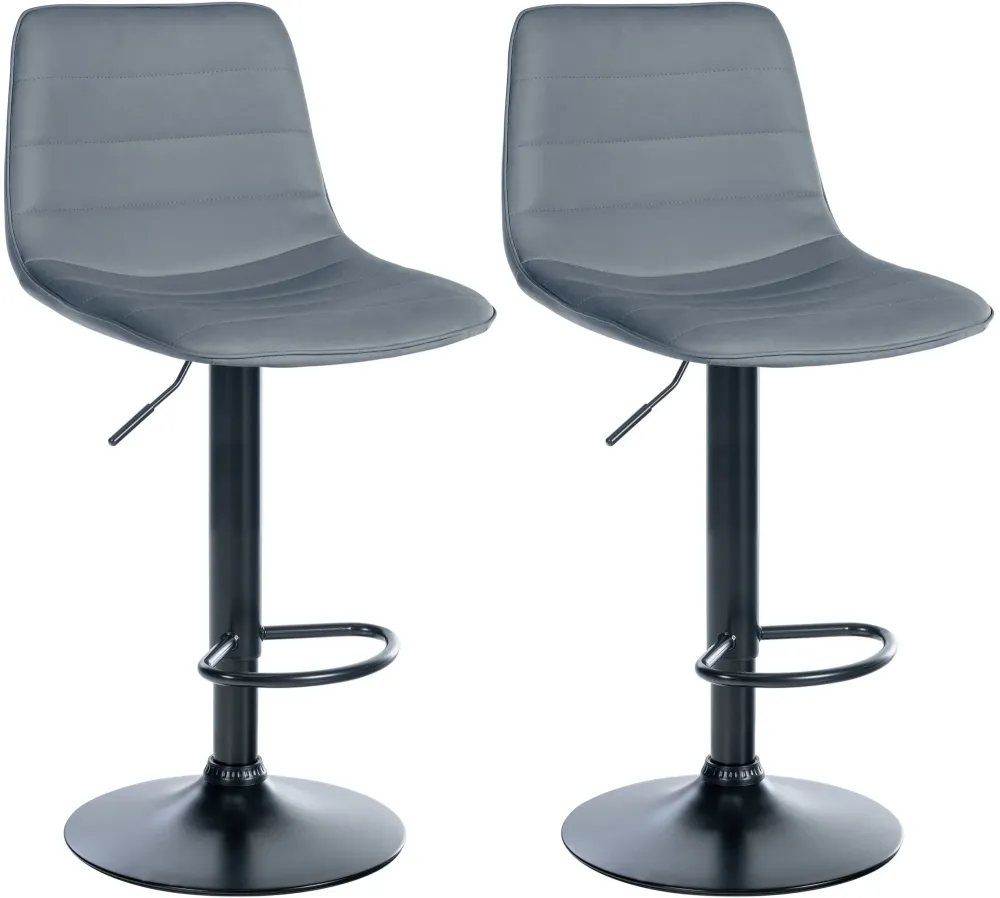 Lot de 2 tabourets de bar avec repose-pieds incurvé surpiqûres décoratives en VINYLE gris structure métallique noir 10_000...