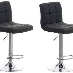 Lot de 2 tabourets de bar design classique moderne surpiqûres carrées en tissu gris foncé et métal chromé 10_0006134