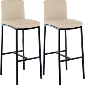 Lot de 2 tabourets de bar design épuré et contemporain en tissu crème cadre à quatre pieds en métal noir 10_0006538 avec p...