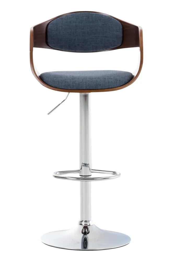 Lot de 2 tabourets de bar design scandinave en tissu bleu et structure en bois noyer cadre métal aspect chromé 10_0006706...