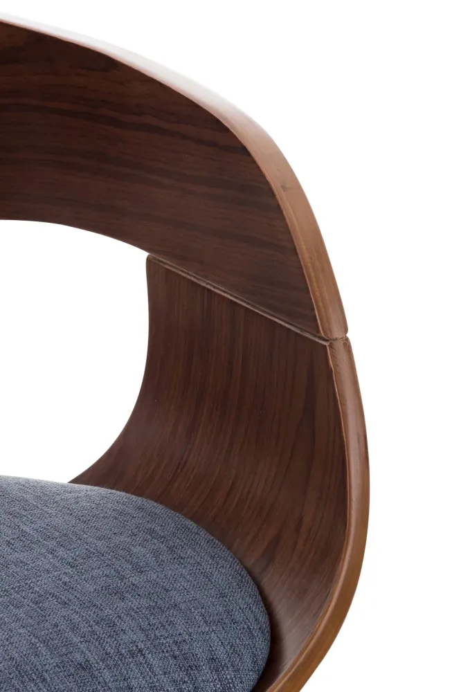 Lot de 2 tabourets de bar design scandinave en tissu bleu et structure en bois noyer cadre métal aspect chromé 10_0006706...