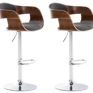 Lot de 2 tabourets de bar design scandinave en tissu gris obscur et structure en bois couleur noyer 10_0004251 pour garage...