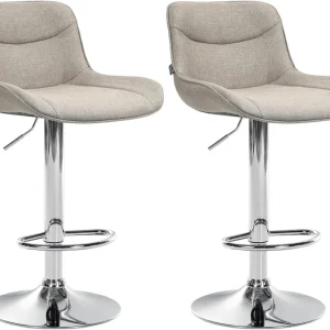Lot de 2 tabourets de bar pivotant forme ergonomique surpiqûres décoratives en tissu taupe cadre en métal chromé 10_000599...