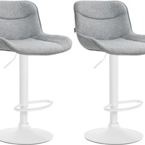 Lot de 2 tabourets de bar pivotant forme ergonomique surpiqûres décoratives en tissu gris cadre en métal blanc 10_0006199...