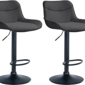 Lot de 2 tabourets de bar pivotant forme ergonomique surpiqûres décoratives en tissu gris profond cadre en métal noir 10_0...