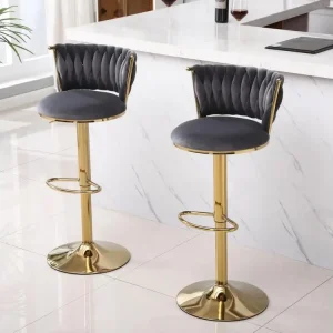 Lot de 2 tabourets de bar, pivotante, hauteur réglable, pied en en métal, 40x42x81-102.9cm, gris