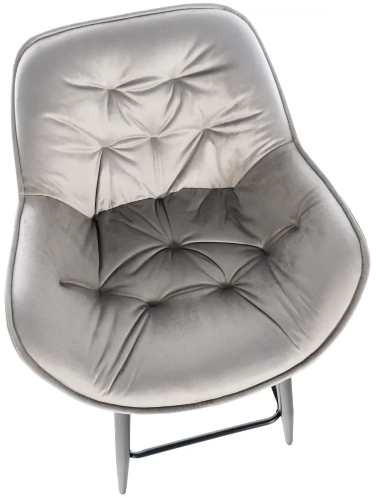 Lot de 2 tabourets de bar récent en velours gris assise enveloppante capitonnée pieds métal noir 10_0006588