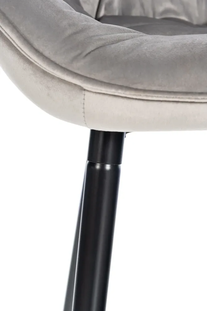 Lot de 2 tabourets de bar récent en velours gris assise enveloppante capitonnée pieds métal noir 10_0006588