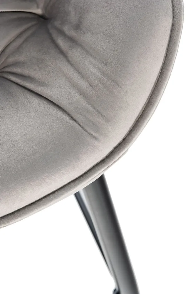 Lot de 2 tabourets de bar récent en velours gris assise enveloppante capitonnée pieds métal noir 10_0006588
