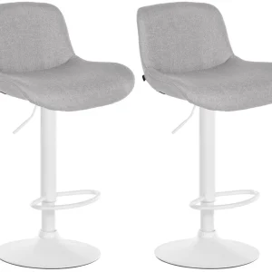 Lot de 2 tabourets de bar réglable en hauteur et rotatif repose-pieds en tissu gris évident cadre en métal blanc 10_0006811
