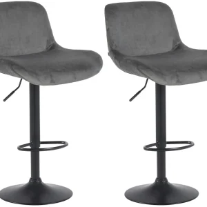 Lot de 2 tabourets de bar réglable en hauteur et rotatif repose-pieds en velours gris sombre cadre en métal noir 10_000614...