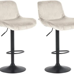 Lot de 2 tabourets de bar réglable en hauteur et rotatif repose-pieds en velours crème cadre en métal noir 10_0006097 avec...