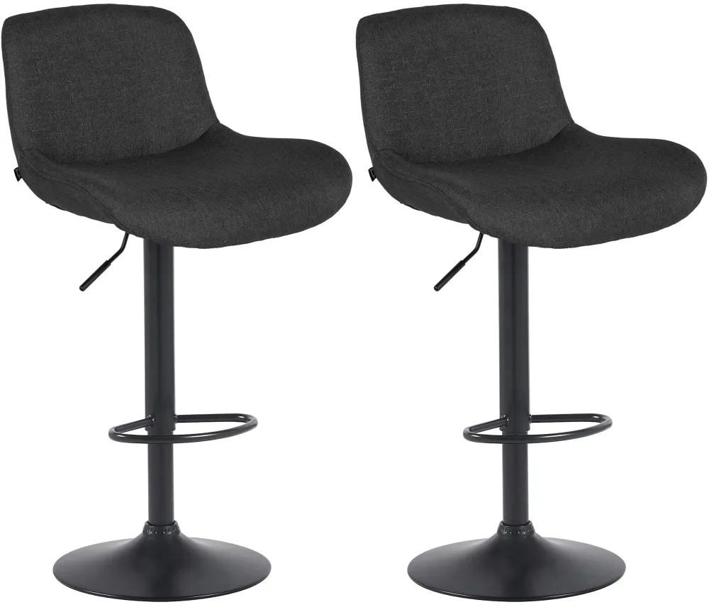 Lot de 2 tabourets de bar réglable en hauteur et rotatif repose-pieds en tissu noir cadre en métal noir 10_0005981 pour at...