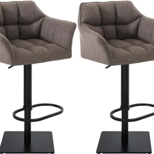 Lot de 2 tabourets de bar réglable en tissu gris assise enveloppante capitonnée et avec base carrée en métal noir 10_00067...