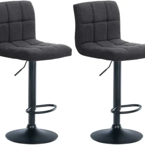 Lot de 2 tabourets de bar style contemporain en tissu matelassé gris obscur cadre métal noir 10_0006132