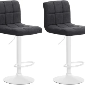 Lot de 2 tabourets de bar style contemporain en tissu matelassé gris ténébreux cadre métal blanc 10_0006131