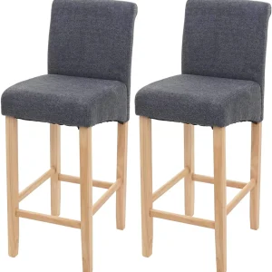Lot de 2 tabourets de bar en tissu gris sombre pieds clairs avec repose pieds TDB04072