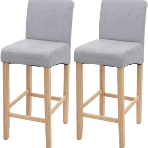 Lot de 2 tabourets de bar en tissu gris évident pieds clairs avec repose pieds TDB04073