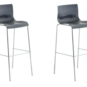 Lot de 2 tabourets de bar en tissu plastique gris cadre métallique chromé à quatre pieds style chic et récent 10_0005565