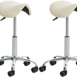 Lot de 2 tabourets de travail cabinets médicaux les salons de beauté en métal chromé assise en VINYLE crème 10_0007008