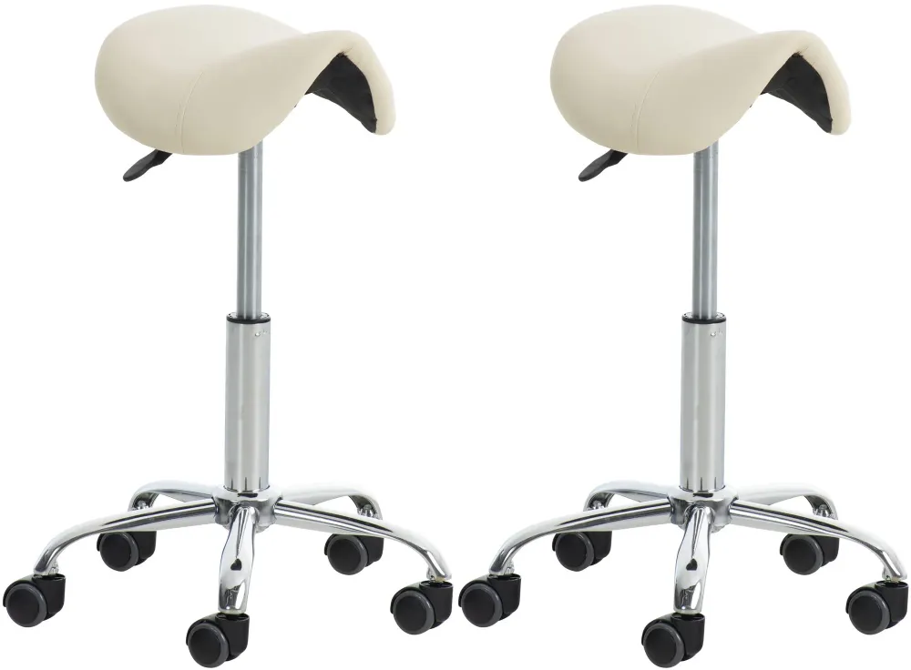 Lot de 2 tabourets de travail cabinets médicaux les salons de beauté en métal chromé assise en VINYLE crème 10_0007008