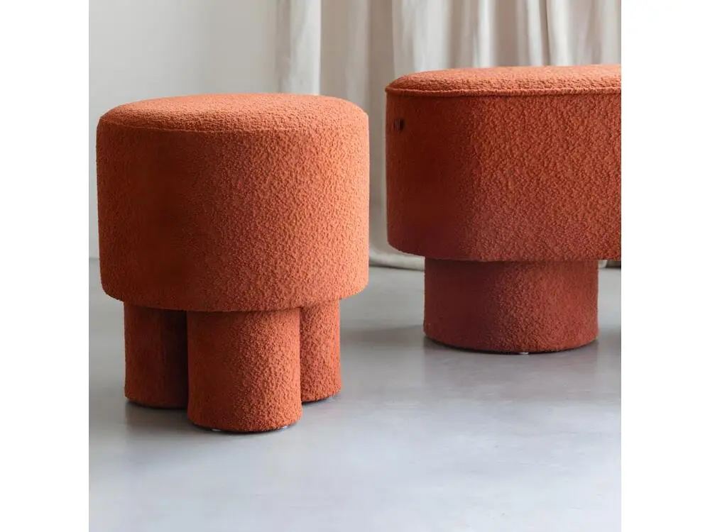 Marcos - Tabouret rond en tissu bouclette ø40cm - Couleur - Rouille pour atelier professionnel