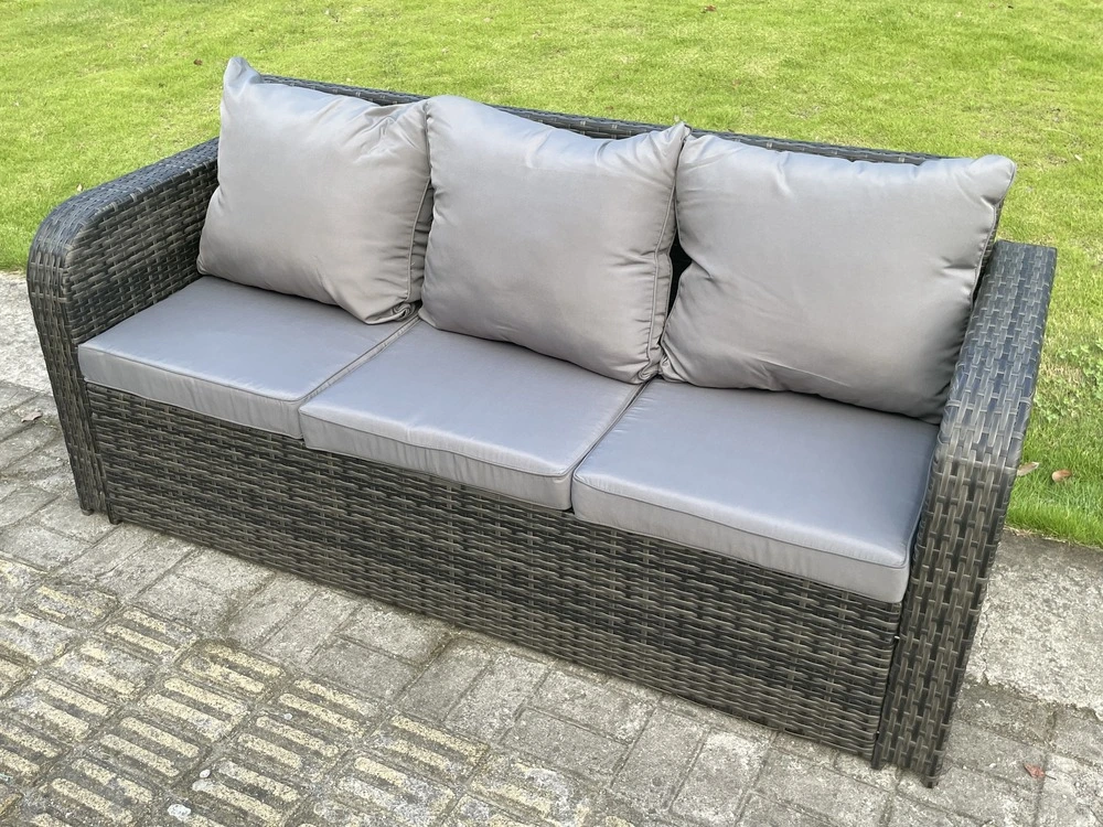 Mobilier à dîner de jardin 8 places ave table à manger réglable en hauteur canapé 3 places 2 grand tabourets mélange gris...