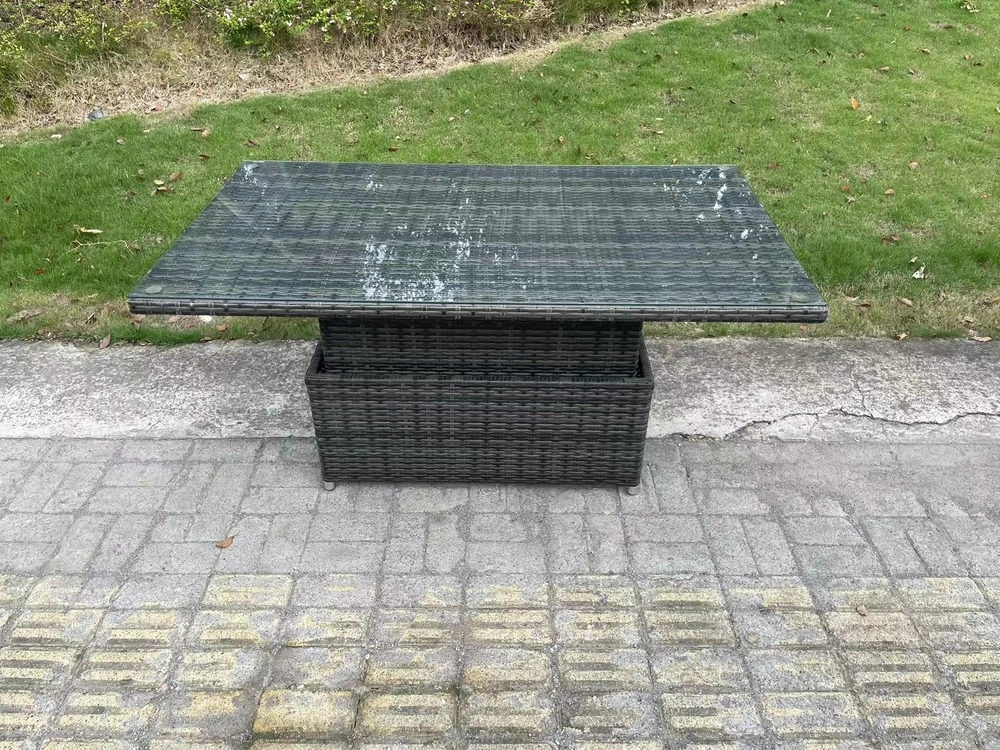 Mobilier à dîner de jardin 8 places ave table à manger réglable en hauteur canapé 3 places 2 grand tabourets mélange gris...