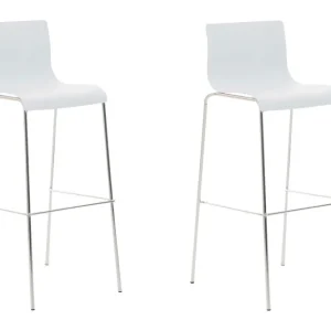 Nettoyant technique Lot de 2 tabourets de bar en tissu plastique blanc cadre métallique chromé à quatre pieds style chic e...
