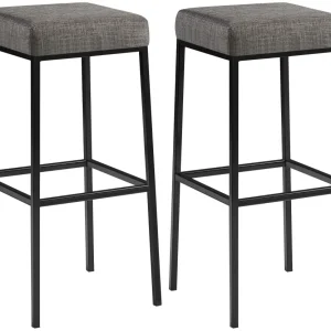 Protection de sol Lot de 2 tabourets de bar avec repose-pieds assises carrées hauteur 80 cm en tissu gris et métal noir 10...