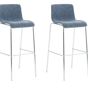 Protection de sol Lot de 2 tabourets de bar avec repose-pieds dossier incurvé en tissu bleu et 4 pieds en métal chromé 10_...