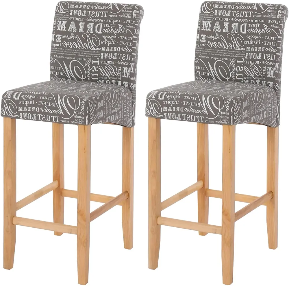 Protection de sol Lot de 2 tabourets de bar en tissu motif écriture gris pieds clairs avec repose pieds TDB04075