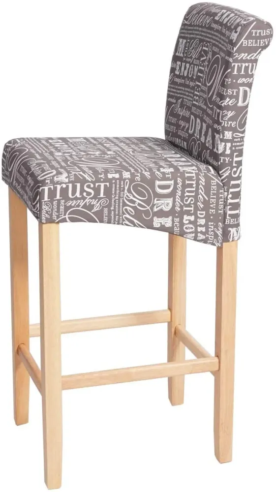 Protection de sol Lot de 2 tabourets de bar en tissu motif écriture gris pieds clairs avec repose pieds TDB04075