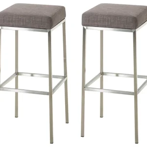 Rangement mural Lot de 2 tabourets de bar avec repose-pieds assises carrées hauteur 80 cm en tissu gris et acier inoxydabl...