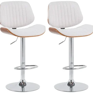 Rangement mural Lot de 2 tabourets de bar style vintage moderne assise en tissu crème bois noyer et cadre métal chromé 10_...