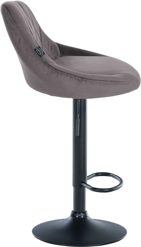 Set de 2 tabourets de bar coutures décoratives losanges assise en velours gris et cadre en métal noir TDB10779 en acier re...
