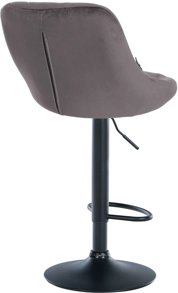 Set de 2 tabourets de bar coutures décoratives losanges assise en velours gris et cadre en métal noir TDB10779 en acier re...