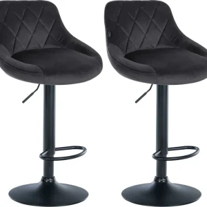 Set de 2 tabourets de bar coutures décoratives losanges assise en velours gris obscur et cadre en métal noir TDB10777 à LE...