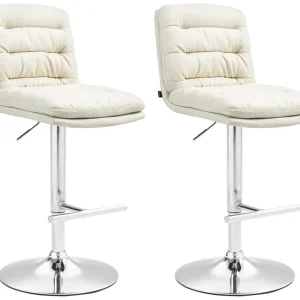 Établi d'atelier Lot de 2 tabourets de bar avec repose-pieds et dossier assise rembourré en tissu crème et métal chromé 10...