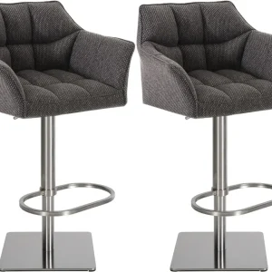 Établi d'atelier Lot de 2 tabourets de bar réglable en tissu gris assise enveloppante capitonnée et avec base carrée en ac...