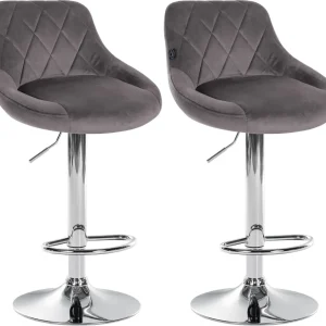 Établi d'atelier Set de 2 tabourets de bar coutures décoratives losanges assise en velours gris et cadre en métal chromé T...