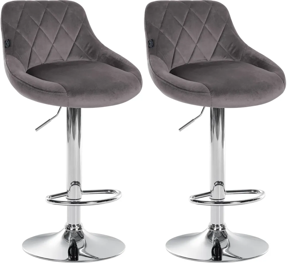Établi d'atelier Set de 2 tabourets de bar coutures décoratives losanges assise en velours gris et cadre en métal chromé T...