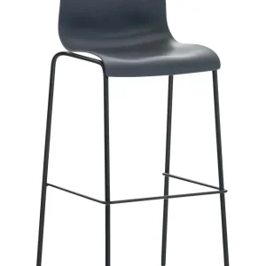 Tabouret de bar avec repose-pieds dossier incurvé en plastique gris et 4 pieds en métal noir 10_0004930 avec roulettes piv...