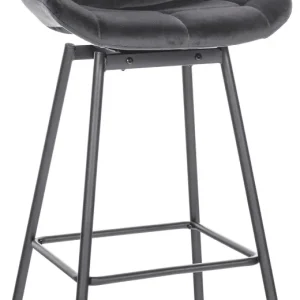 Tabouret de bar pivotant x1 avec repose-pieds revêtement en velours gris ténébreux piètement à quatre pieds en métal noir...
