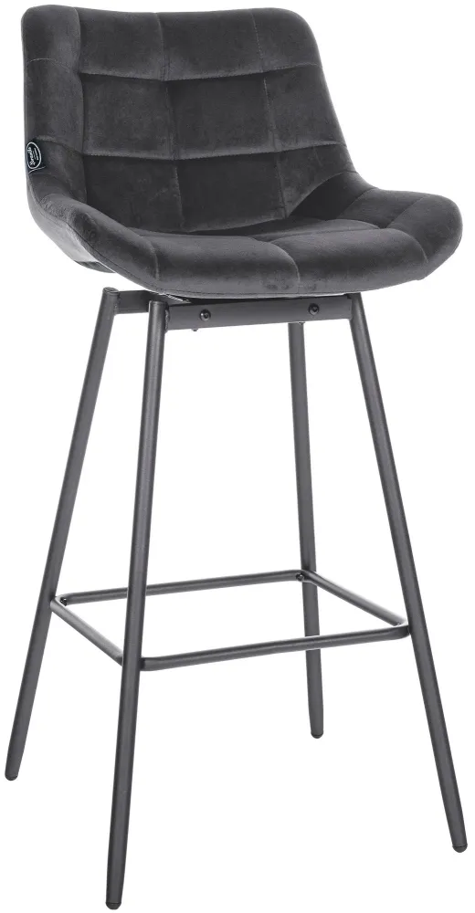 Tabouret de bar pivotant x1 avec repose-pieds revêtement en velours gris ténébreux piètement à quatre pieds en métal noir...