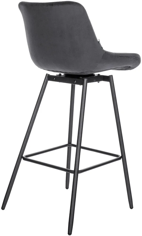 Tabouret de bar pivotant x1 avec repose-pieds revêtement en velours gris ténébreux piètement à quatre pieds en métal noir...